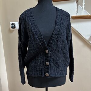 Spunky Women’s 100% Cotton Black Chunky Cardigan Size Small Made In USA